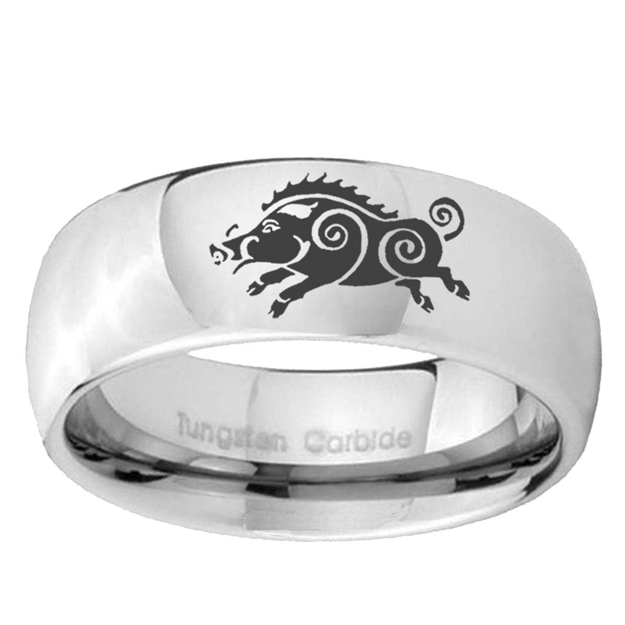 5MM Wild Boar Dome Polish Silver Tungsten Promise Ring