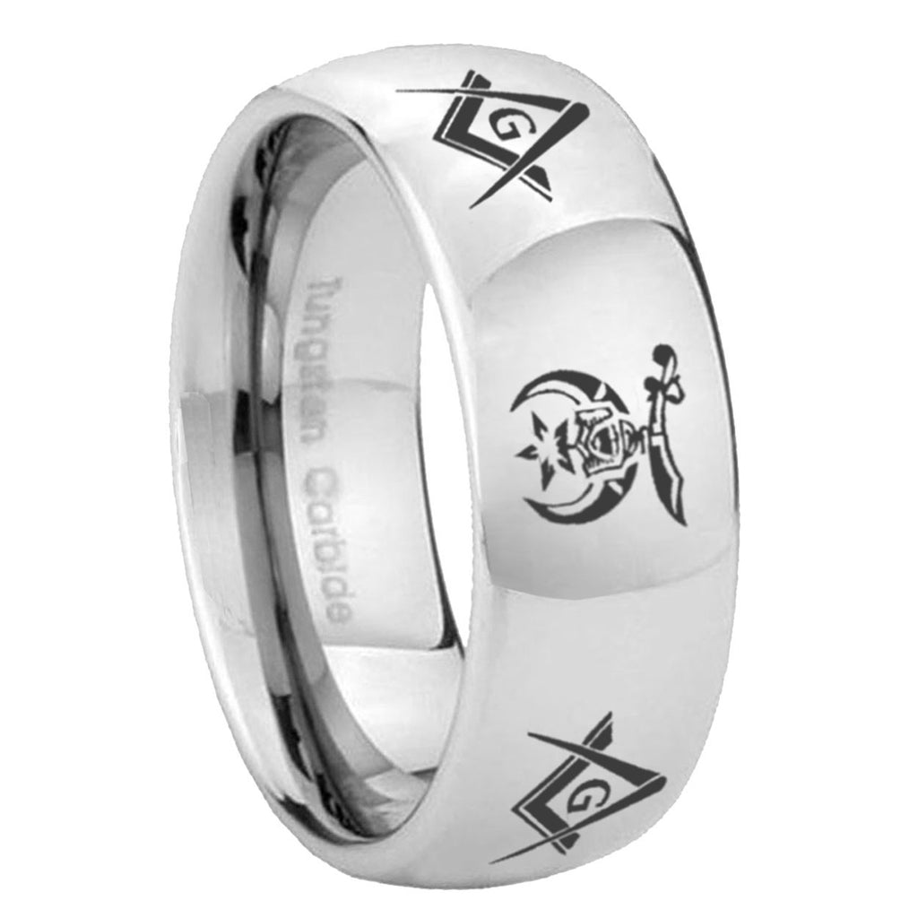 8MM Masonic Shriners Dome Polish Silver Tungsten Wedding Band Men