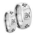 Masonic Shriners Mirror Dome Tungsten Couple Band Set