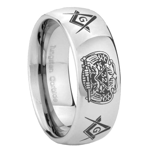 10mm Masonic 32 Design Mirror Dome Tungsten Carbide Mens Engagement Ring