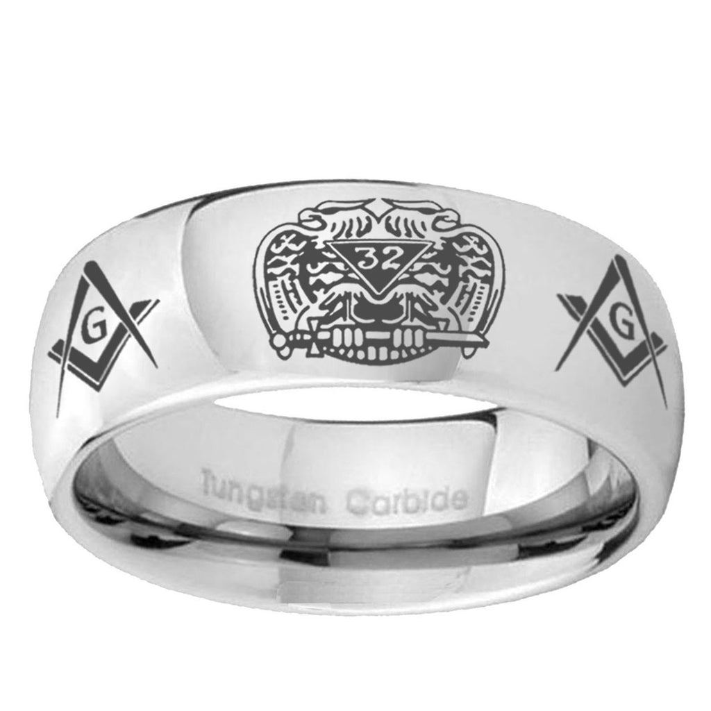 10mm Masonic 32 Design Mirror Dome Tungsten Carbide Mens Engagement Ring