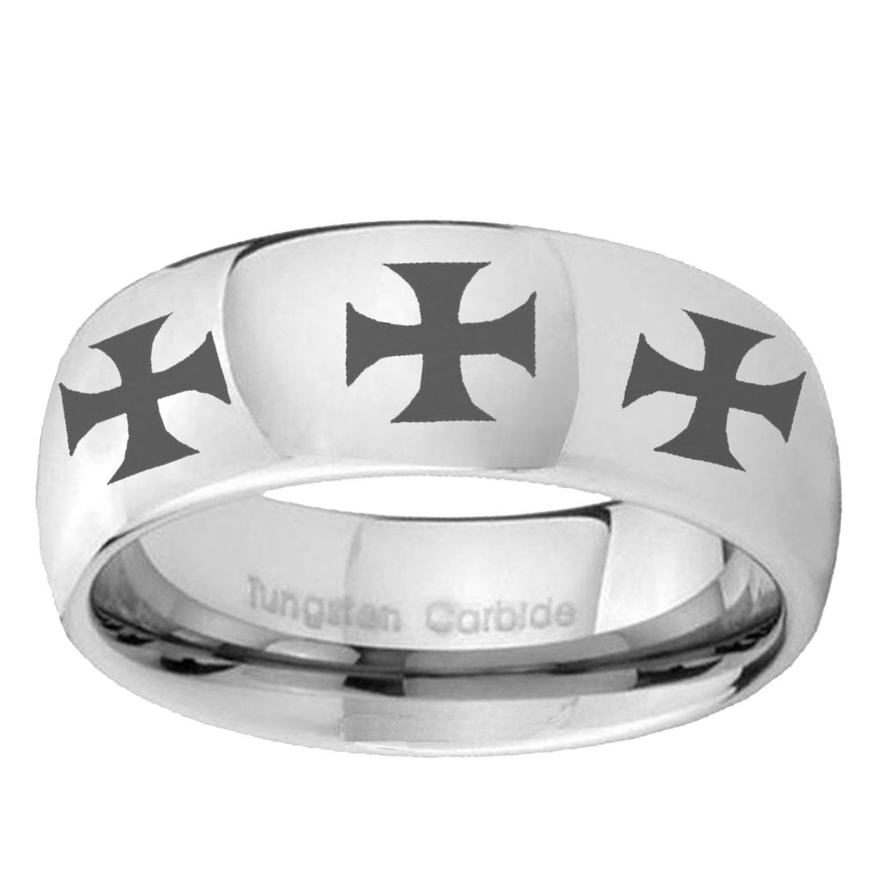 5MM Multiple Maltese Cross Dome Polish Silver Tungsten Wedding Band