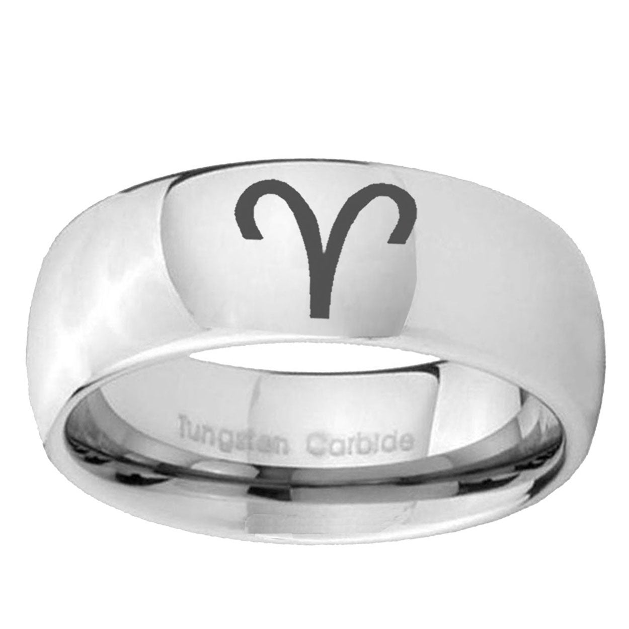 10mm Aries Zodiac Mirror Dome Tungsten Ring