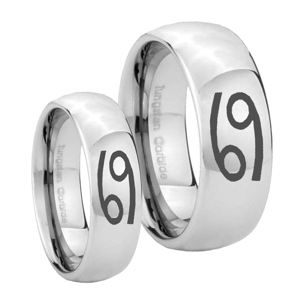Cancer Horoscope Mirror Dome Tungsten Matching Ring Set