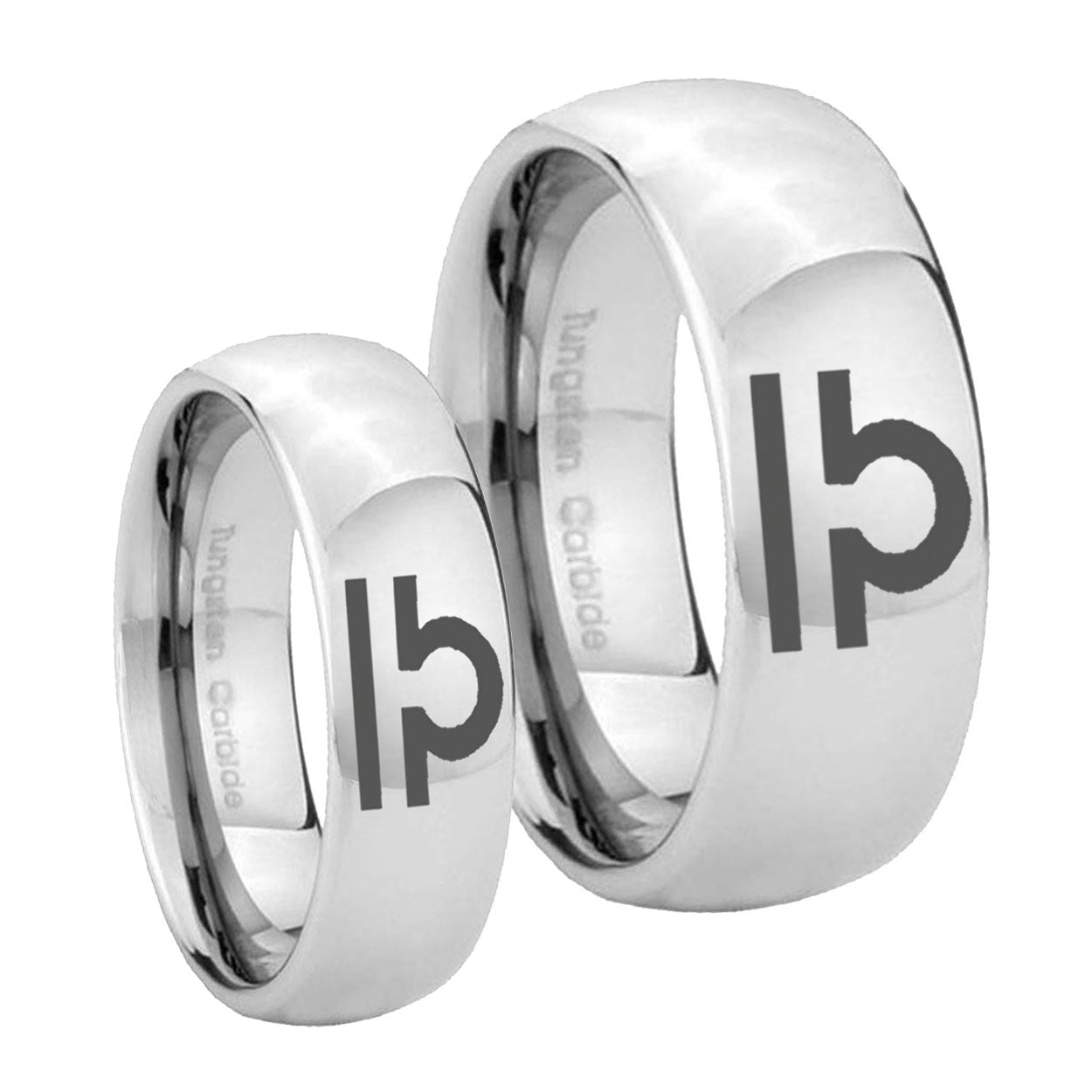 Libra Horoscope Mirror Dome Tungsten Bridal Ring Set
