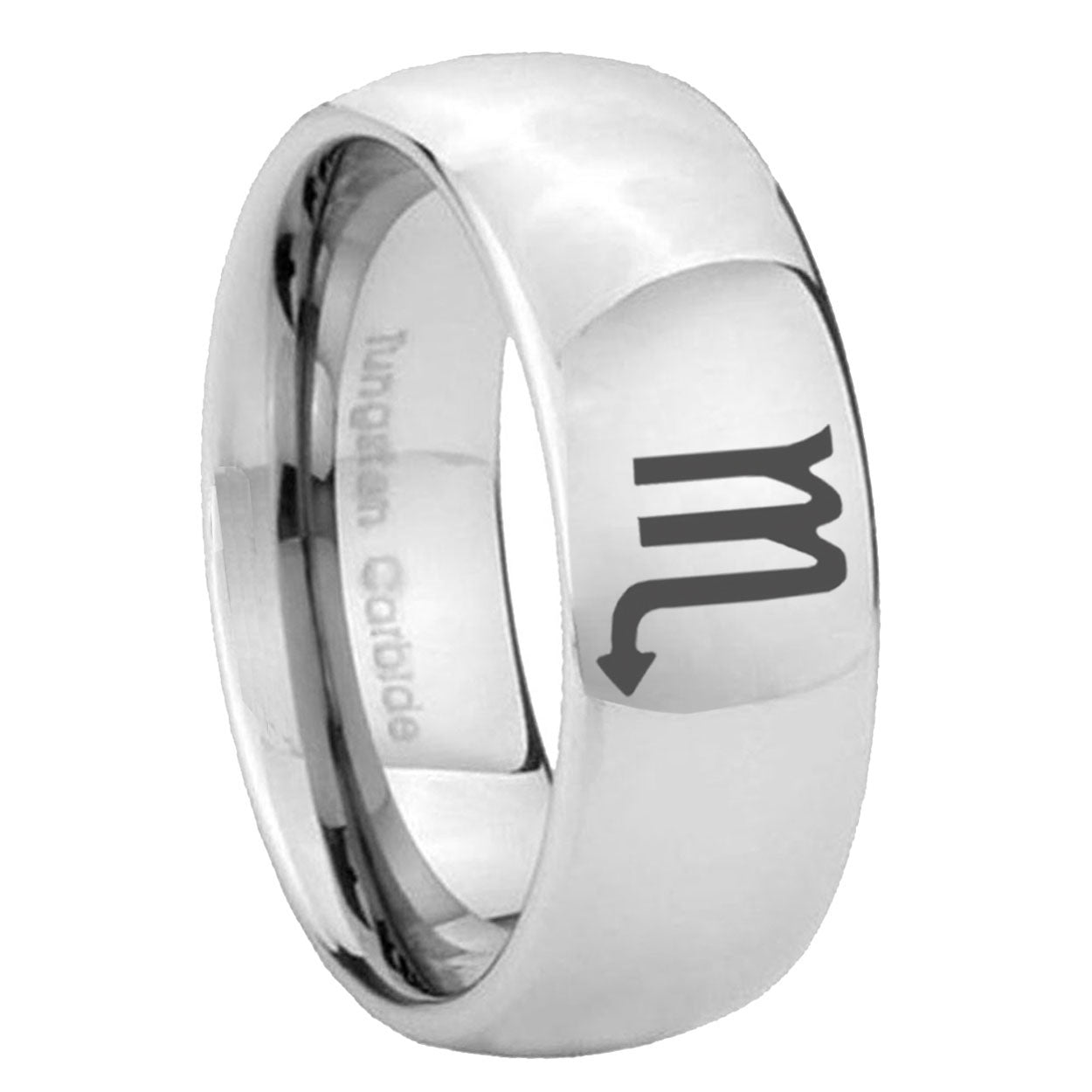 8MM Scorpio Horoscope Dome Polish Silver Tungsten Wedding Band