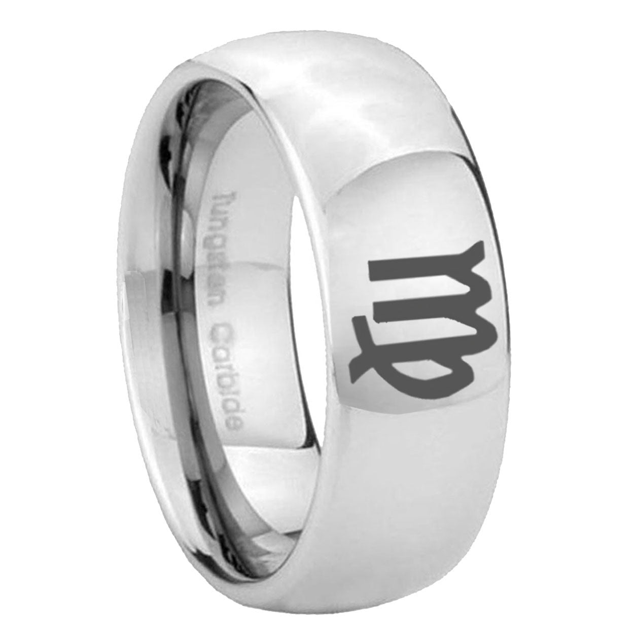 8MM Virgo Zodiac Dome Polish Silver Tungsten Promise Ring Guys