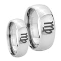 Virgo Zodiac Mirror Dome Tungsten Engagement Ring Set