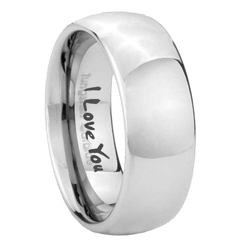 10mm I Love You Mirror Dome Tungsten Carbide Wedding Band Mens