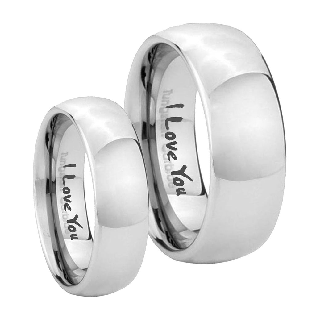 I Love You Mirror Dome Tungsten His And Hers Ring