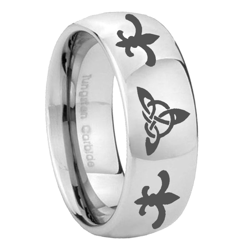 10mm Celtic Triangle Fleur Delis Mirror Dome Tungsten Wedding Band Ring