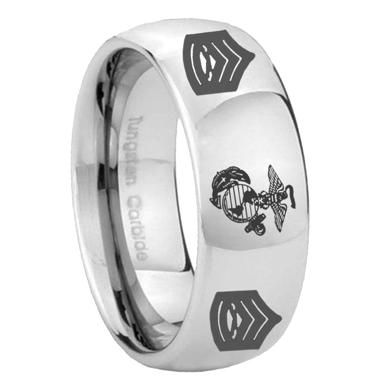 8MM Marine Army Sergeant Dome Polish Silver Tungsten Wedding Band