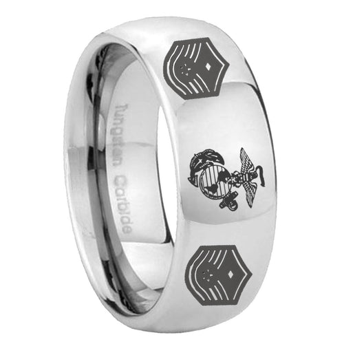 10mm Marine Chief Master Sergeant Mirror Dome Tungsten Carbide Men's Ring