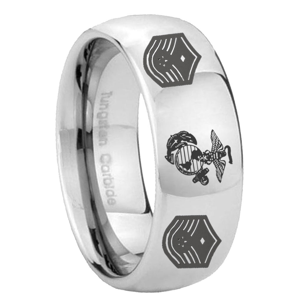 8MM Marine Chief Master Sergeant Dome Polish Silver Tungsten Ring