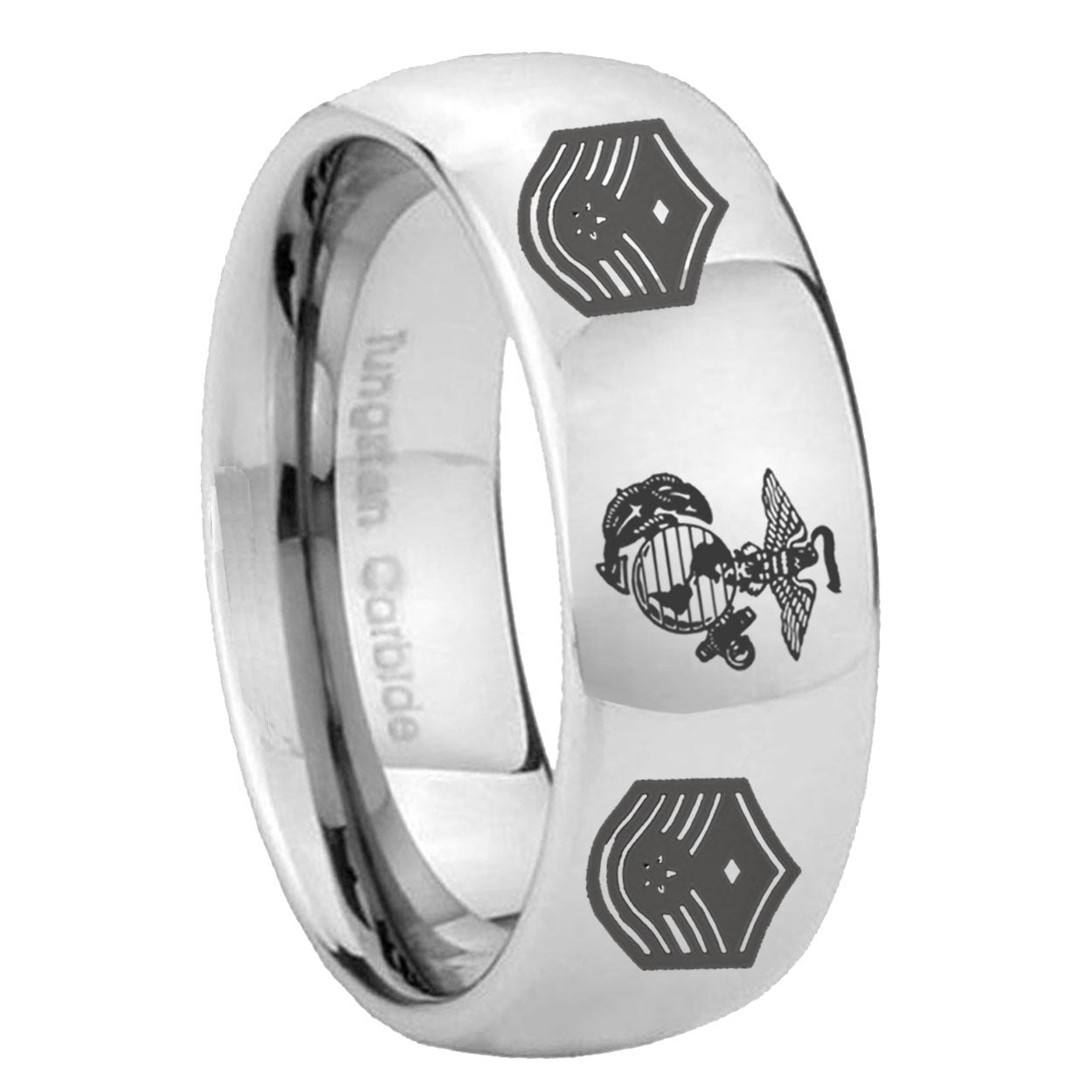 8MM Marine Chief Master Sergeant Dome Polish Silver Tungsten Ring