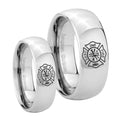 Fire Department Mirror Dome Tungsten Bridal Ring Sets