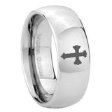 8mm Flat Christian Cross Mirror Dome Tungsten Carbide Men's Wedding Ring