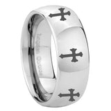 8mm Multiple Christian Cross Mirror Dome Tungsten Carbide Mens Wedding Band