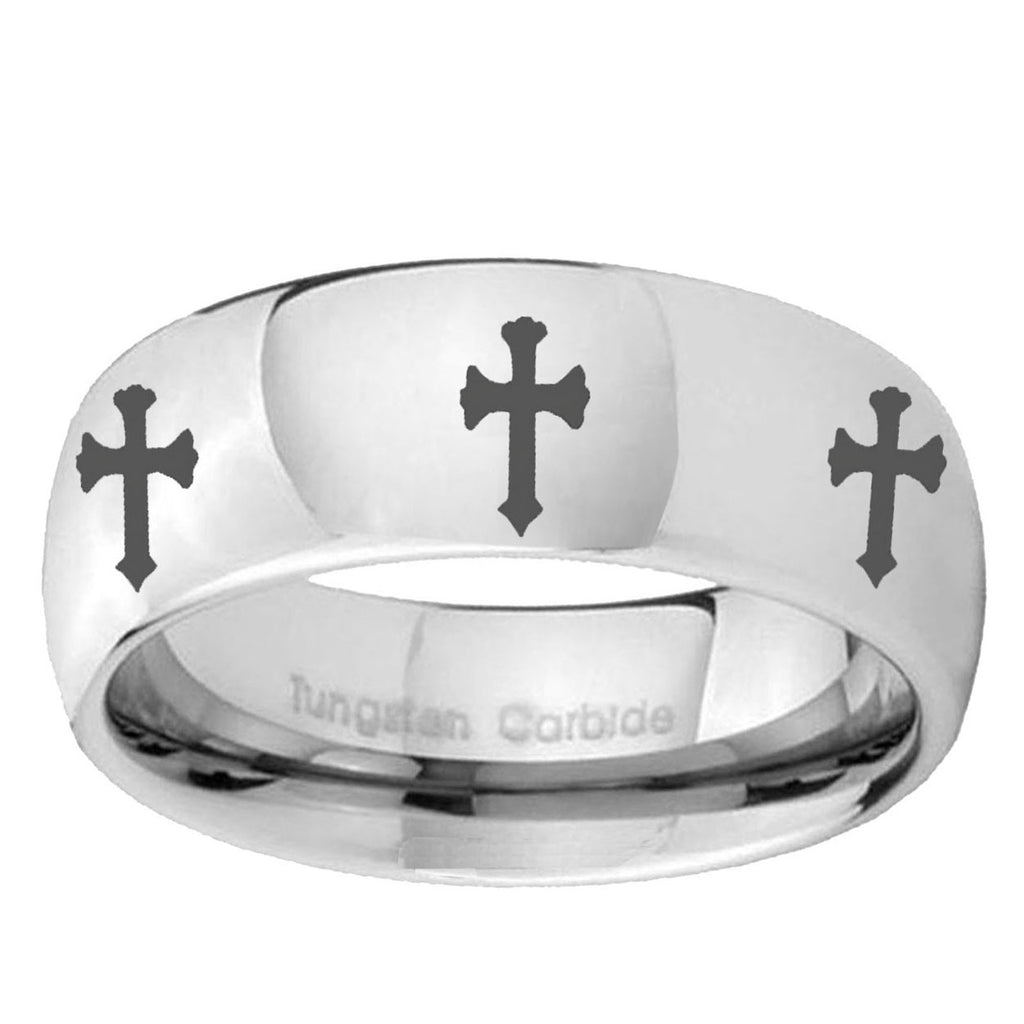 10mm Multiple Christian Cross Mirror Dome Tungsten Wedding Engraving Ring