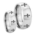 Multiple Christian Cross Mirror Dome Tungsten Couple Wedding Rings