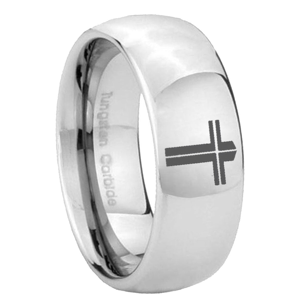 8MM Flat Christian Cross Dome Polish Silver Tungsten Ring For Man