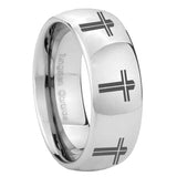 8mm Multiple Christian Cross Mirror Dome Tungsten Carbide Mens Wedding Ring