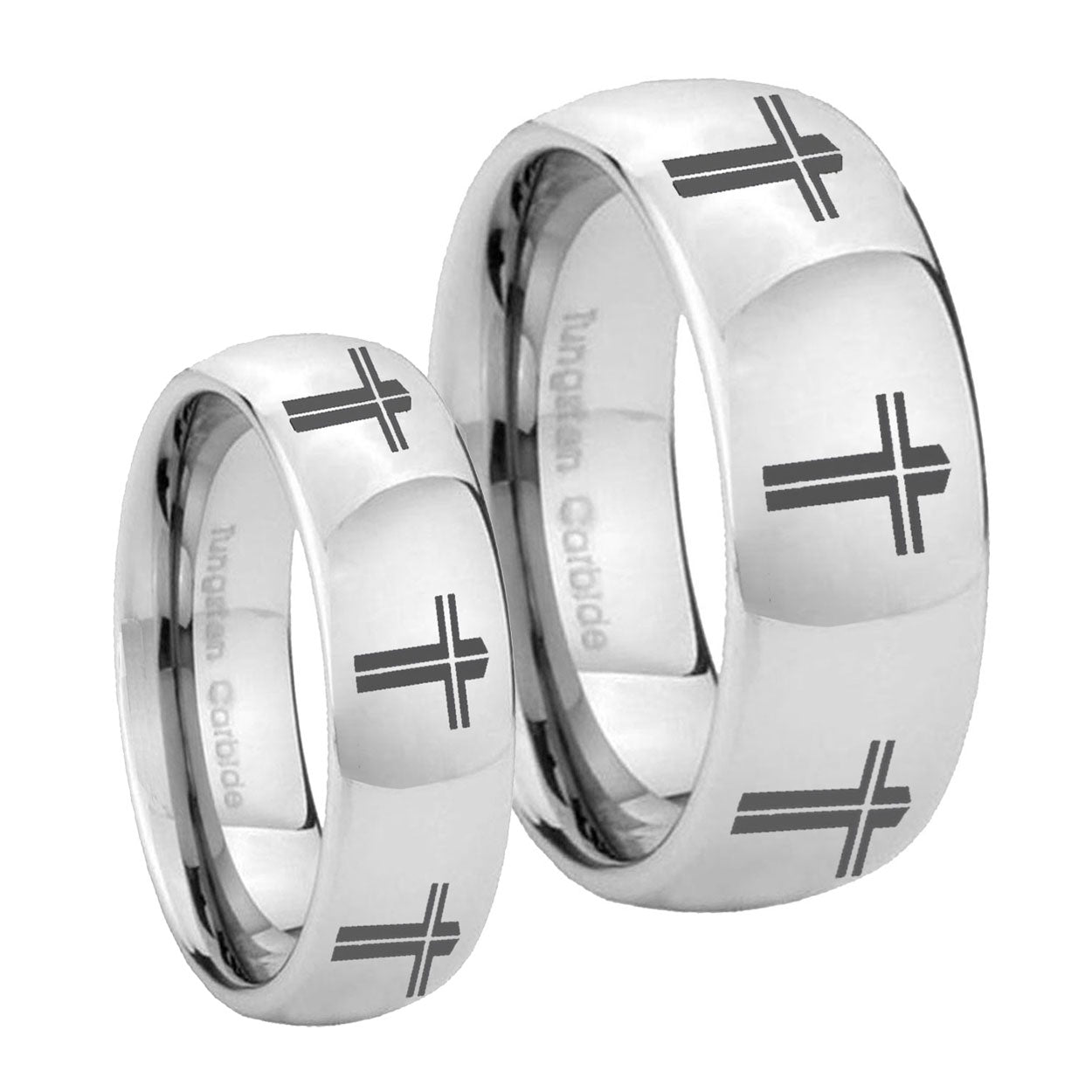 Multiple Christian Cross Mirror Dome Tungsten Mens Band Set