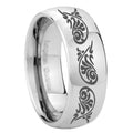 10mm Etched Tribal Pattern Mirror Dome Tungsten Carbide Custom Mens Ring