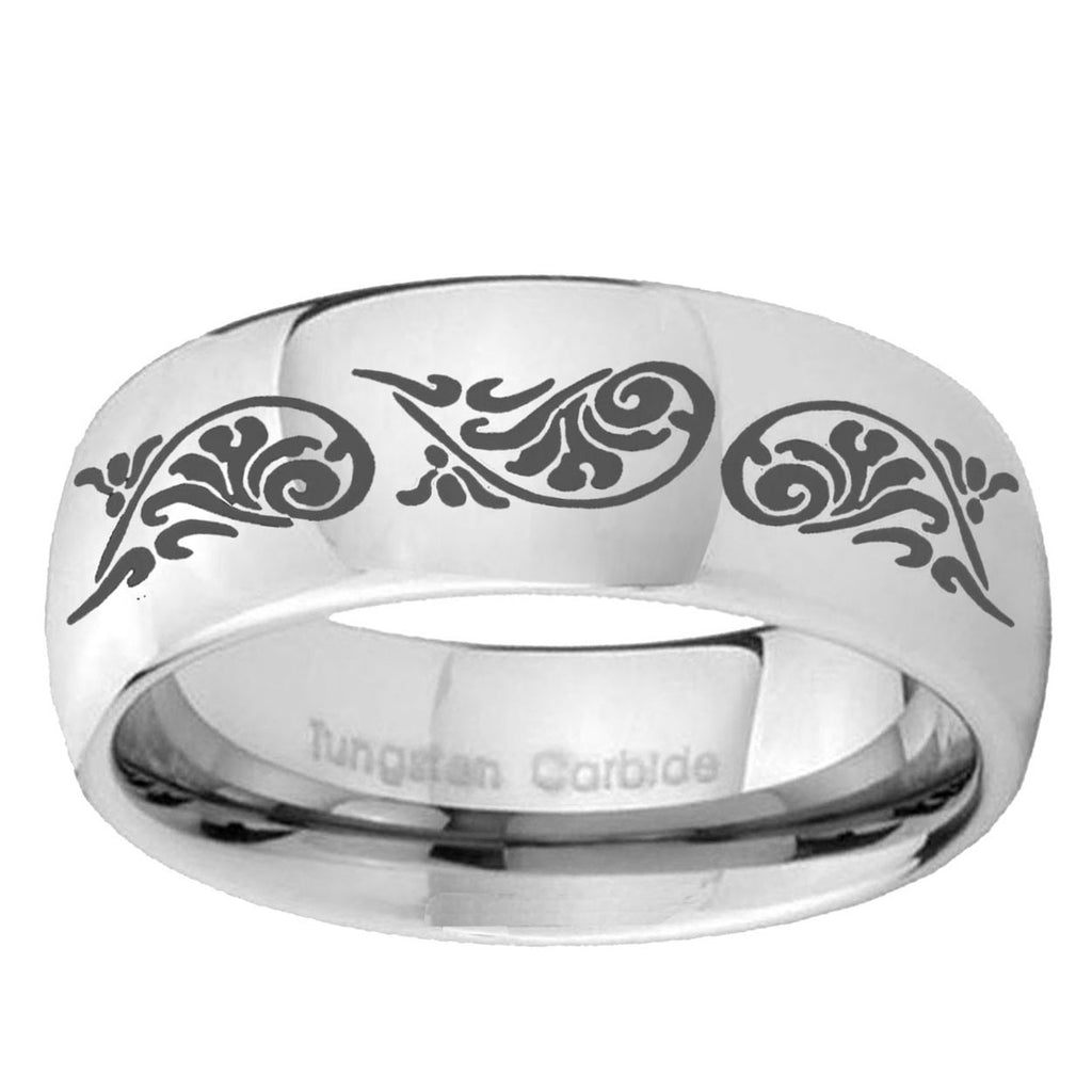 5MM Etched Tribal Pattern Dome Polish Silver Tungsten Promise Ring