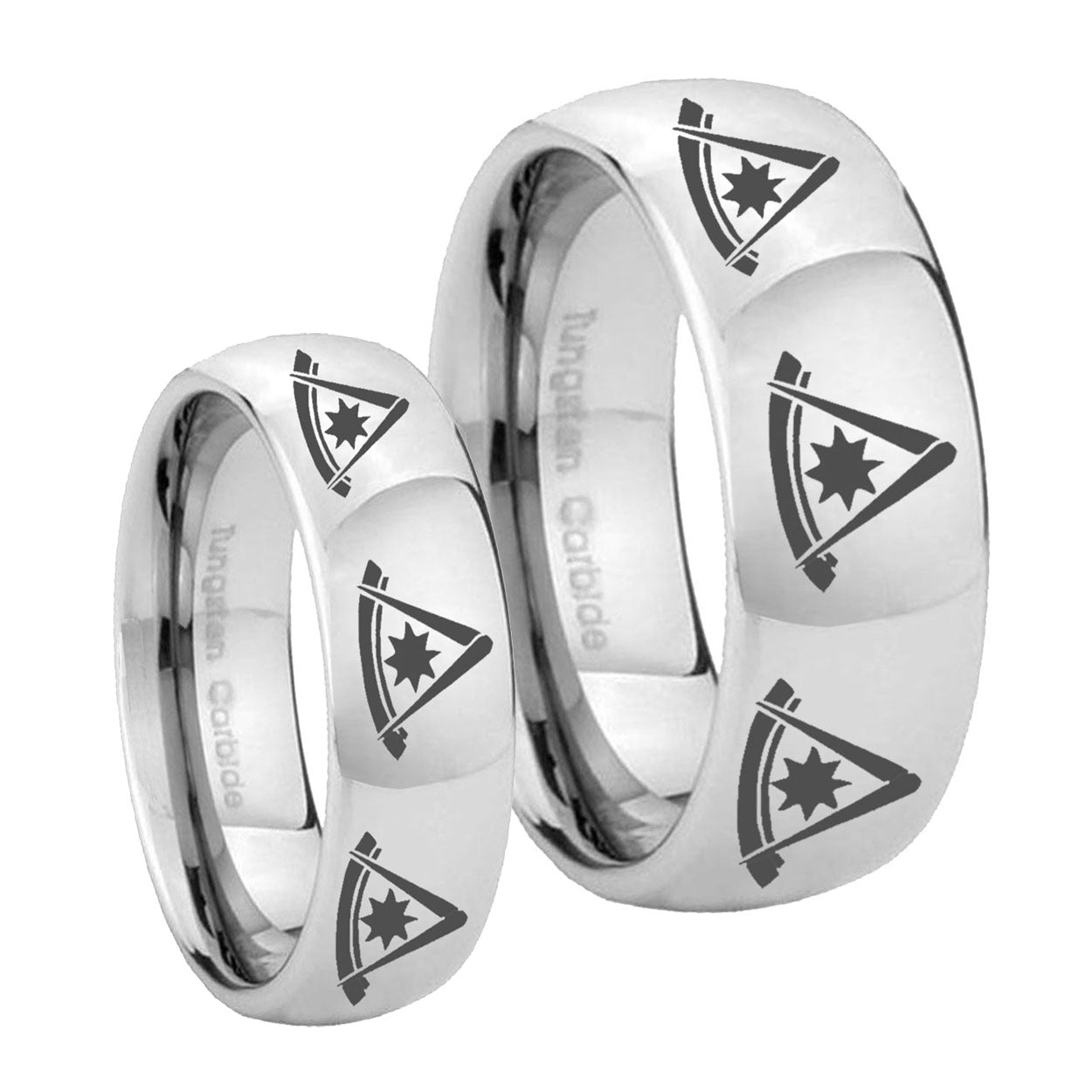 Multiple Pester Master Masonic Mirror Dome Tungsten Mens Set Rings
