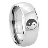8mm Yin Yang Mirror Dome Tungsten Carbide Mens Wedding Band