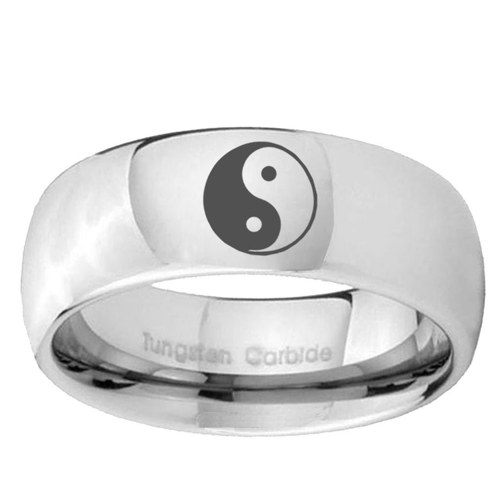 5MM Yin Yang Dome Polish Silver Tungsten Man Wedding Band