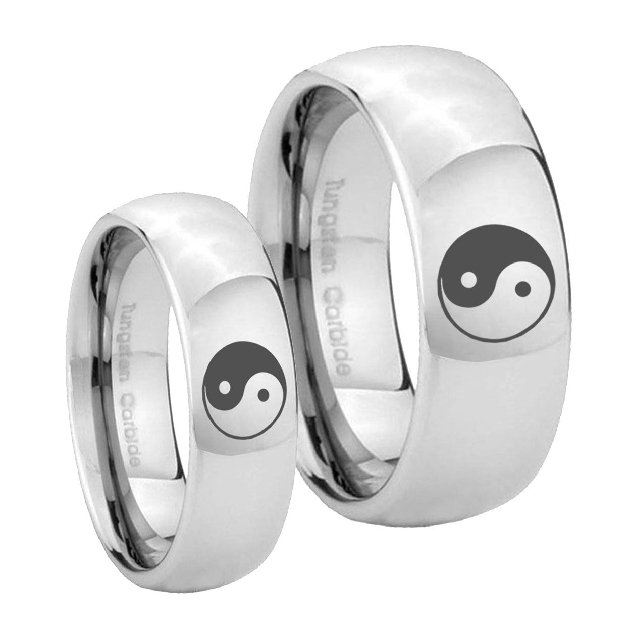 Yin Yang Mirror Dome Tungsten Bridal Set Ring