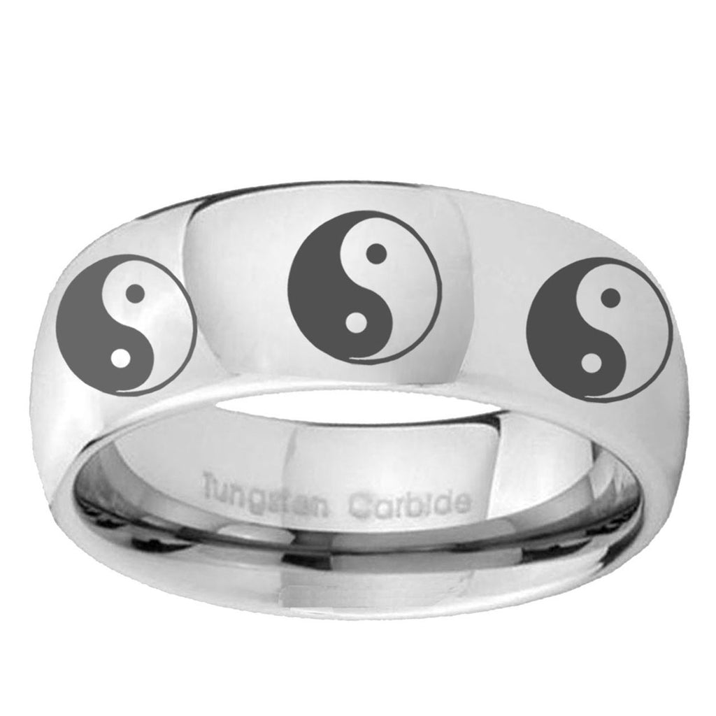 5MM Multiple Yin Yang Dome Polish Silver Tungsten Ring Men