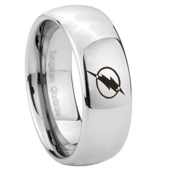 8mm Flash Dome Polish Silver Engraved Wedding Band