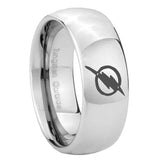 8mm Flash Dome Polish Silver Engraved Wedding Band