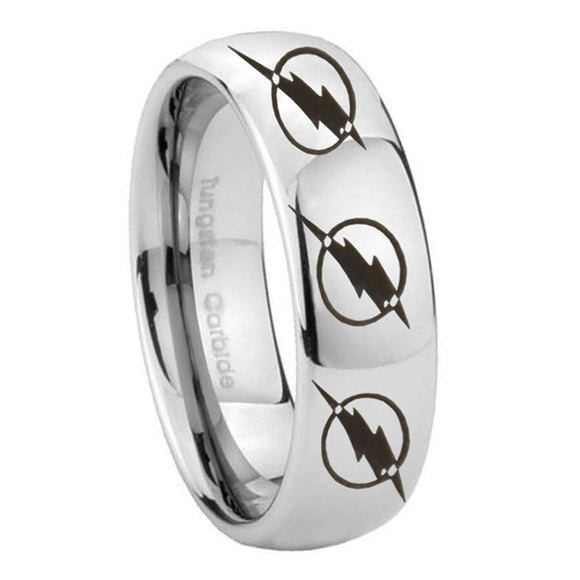 8mm Multiple Flash Dome Polish Silver Tungsten Carbide Wedding Band Ring
