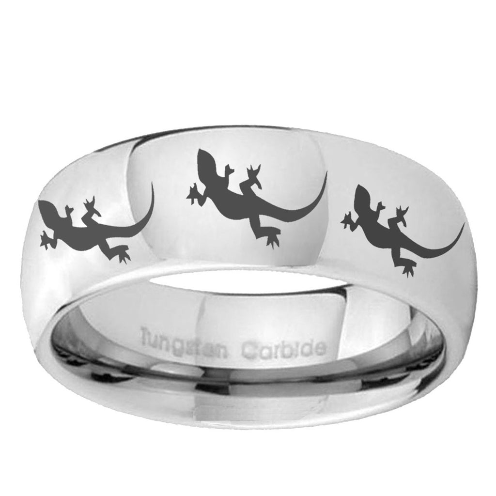5MM Multiple Lizard Dome Polish Silver Tungsten Mens Ring
