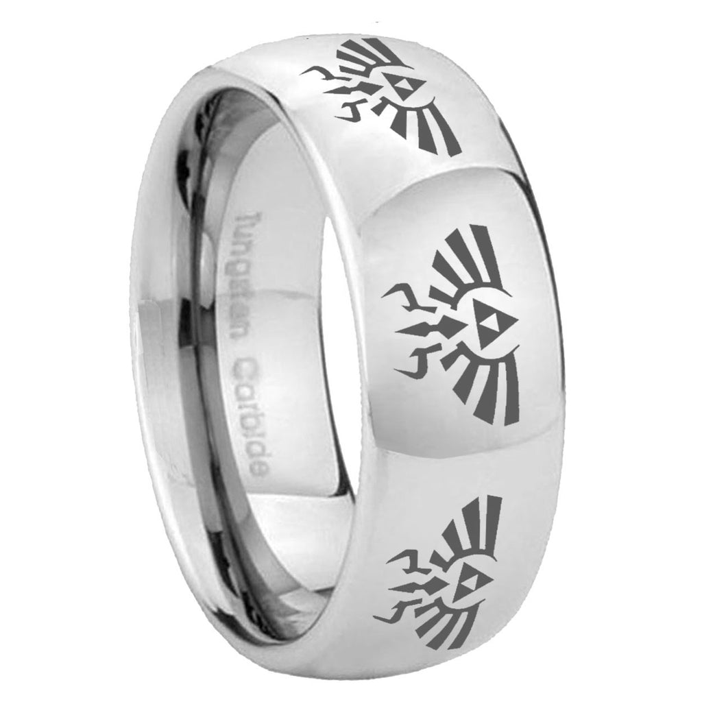 8MM Multiple Zelda Skyward Dome Polish Silver Tungsten Ring For Men