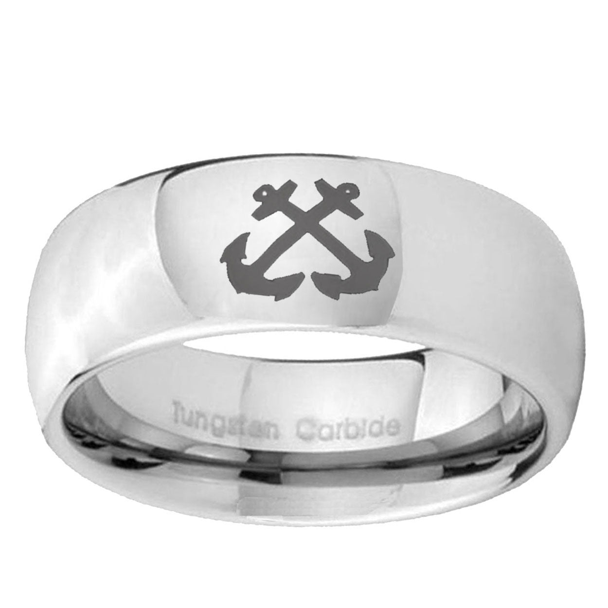 5MM Anchor Dome Polish Silver Tungsten Custom Ring