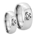 Anchor Mirror Dome Tungsten Wedding Set Ring