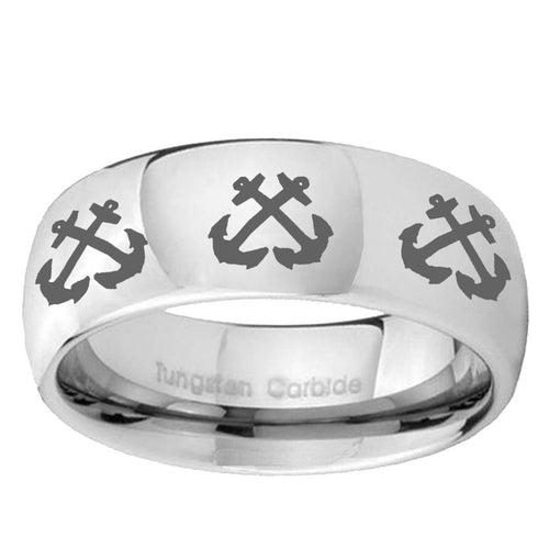 10mm Multiple Anchor Mirror Dome Tungsten Carbide Mens Engagement Ring