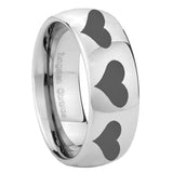 8mm Multiple Heart Mirror Dome Tungsten Carbide Mens Engagement Band