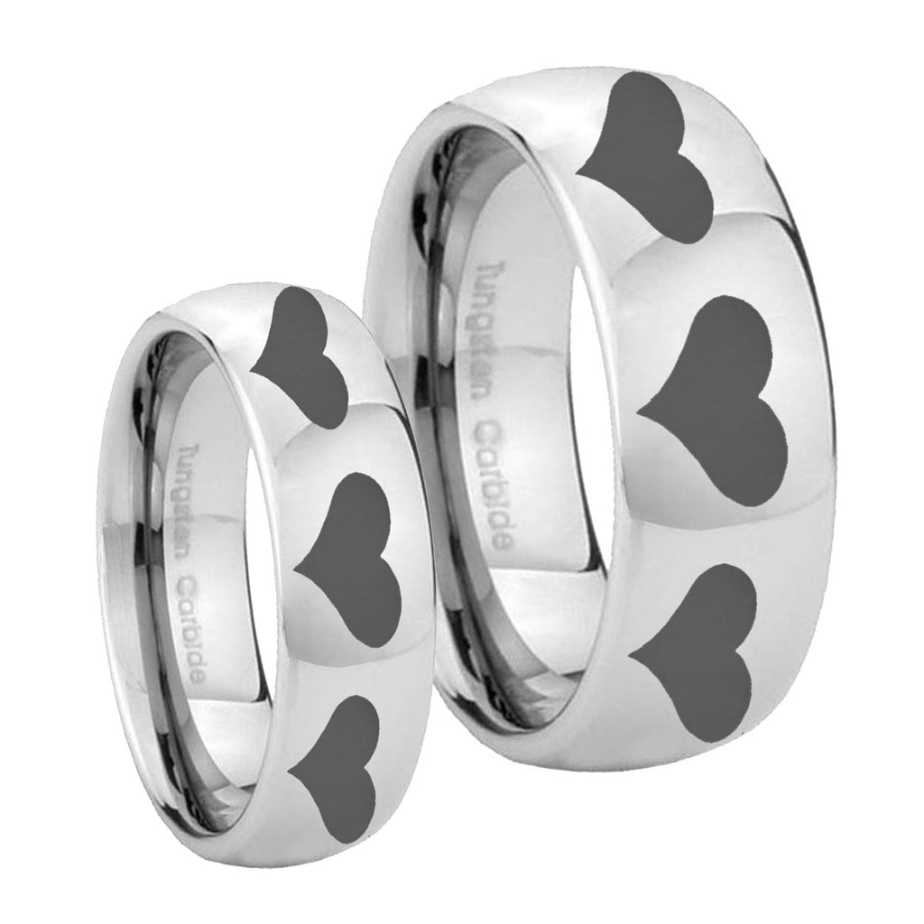 Multiple Heart Mirror Dome Tungsten Bridal Set Ring