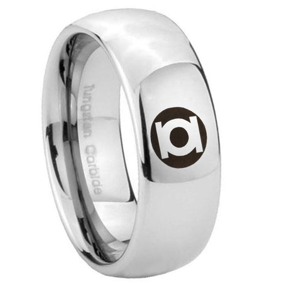 8mm Green Lantern Dome Polish Silver Engraved Wedding Ring