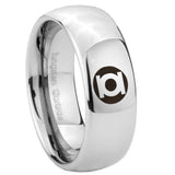 8mm Green Lantern Dome Polish Silver Engraved Wedding Ring