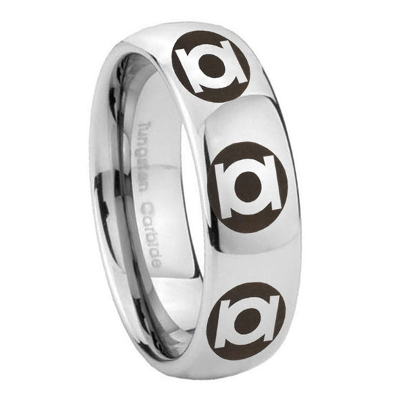 8mm Multiple Green Lantern Dome Polish Silver Mens Work Wedding Rings