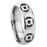 8mm Multiple Green Lantern Dome Polish Silver Mens Work Wedding Rings