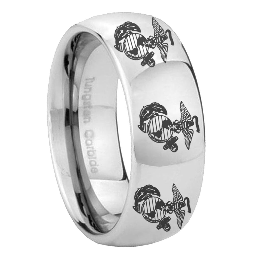 8MM Multiple Marine Dome Polish Silver Tungsten Band