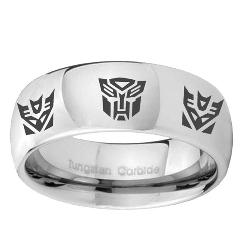 10mm Transformers Autobot Decepticon Mirror Dome Tungsten Carbide Promise Ring